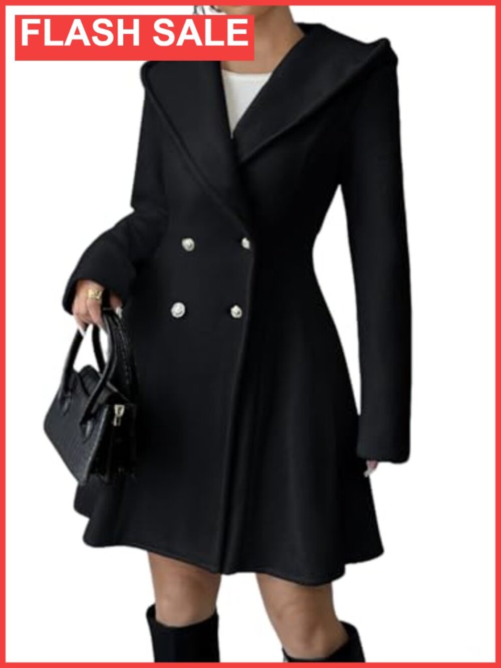 Women's Winter Double Breasted Hooded Wool Blend Pea Coat A-Line Trench